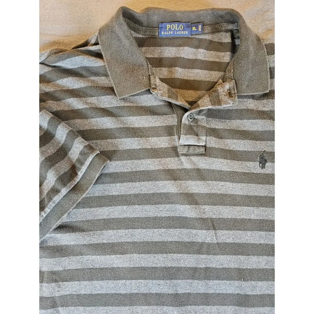 Ralph Lauren Mens Shirt Size XL Striped Gray Black Heather Short Sleeve Polo Top